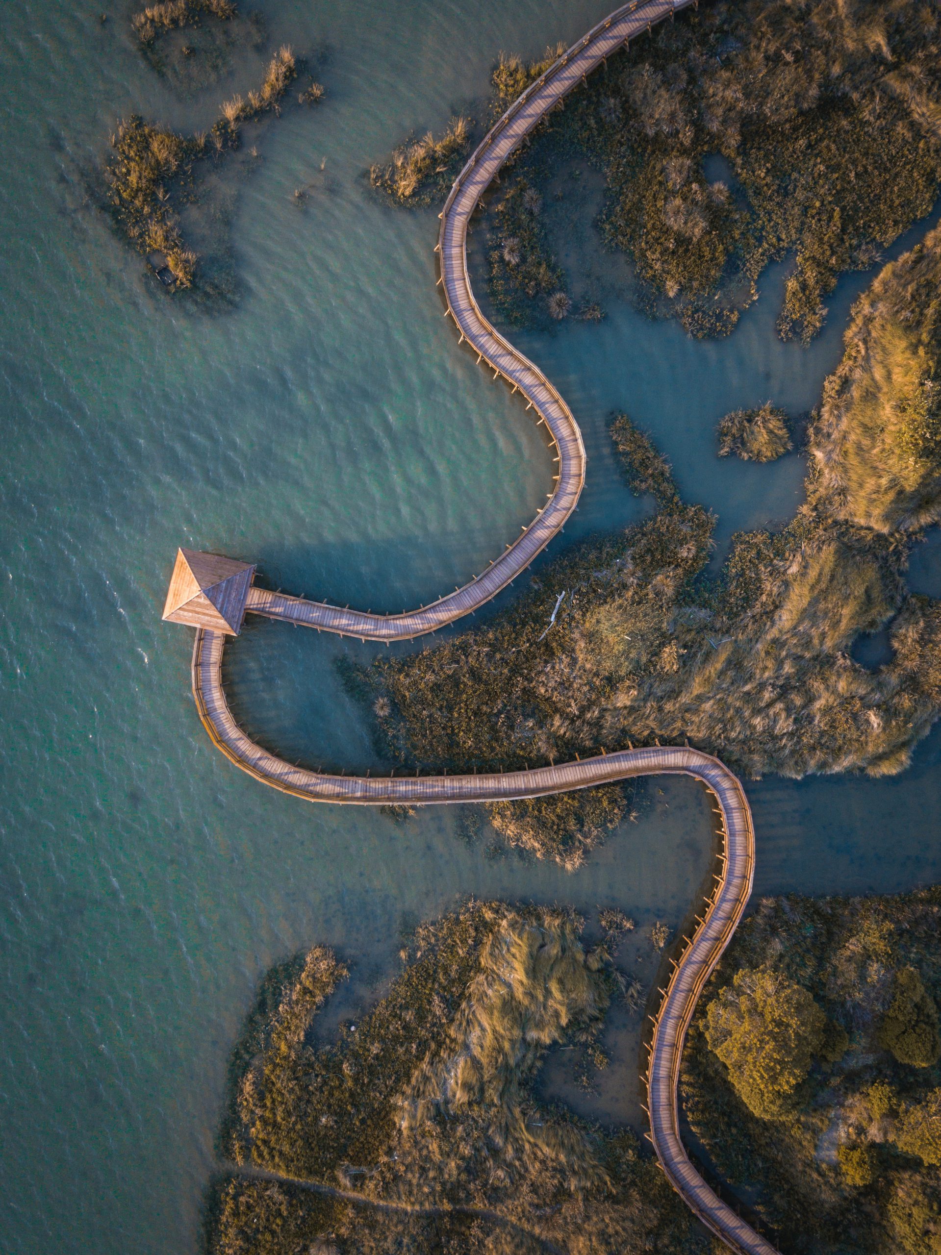 paesaggio naturale passerella al lago